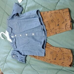 Carters cotton Shirt Top Pants Set Outfit Baby Boys 9months NWT